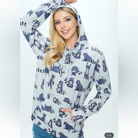 Raccoon Print Hoodie - Picture 2 of 5